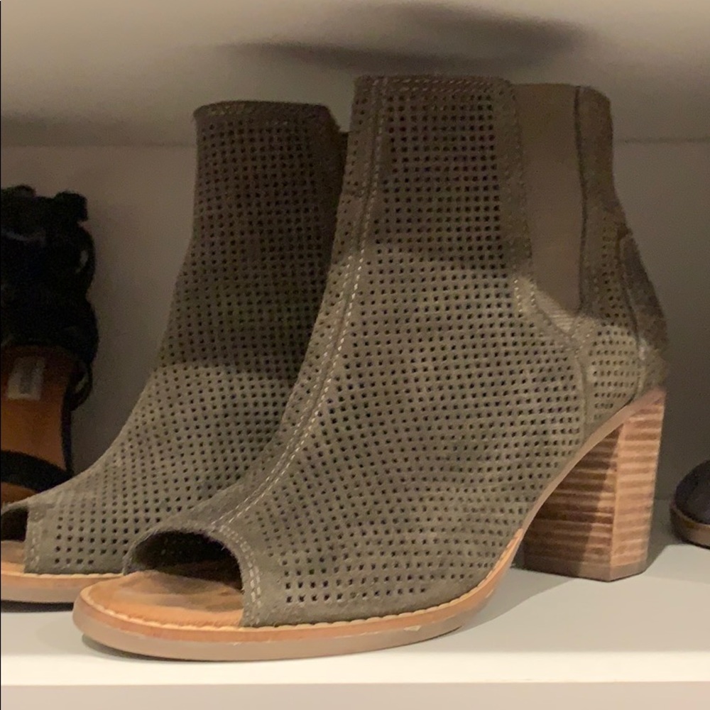 Olive Green Toms Open Toe Wedges